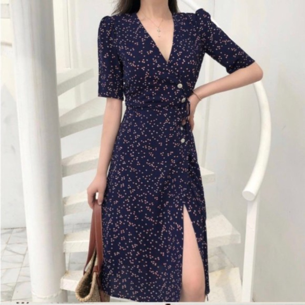 ROUJE Gabin Navy Polka Dot Dress Rare FR 36 EUC